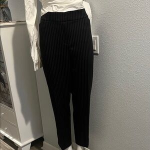Chico's Black Pinstripe Trousers pinstripe tapered ankle black/gray